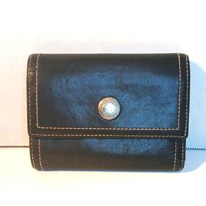 Coach Black Leather Card Bblack Leather Trifold Wallet